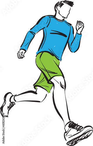 man running fitness workout young guy vector illustration