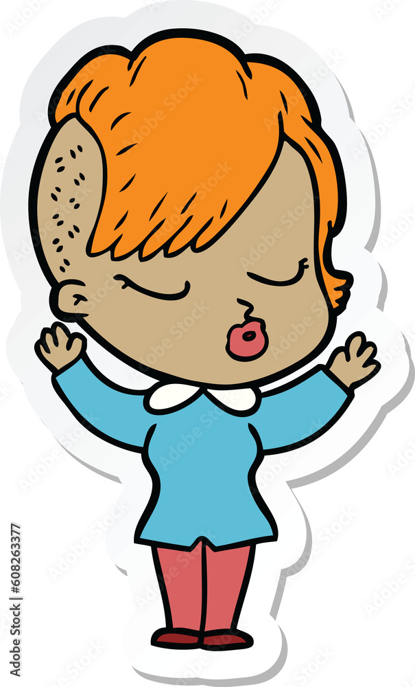 sticker of a cartoon pretty hipster girl sticker of a cartoon pretty hipster girl