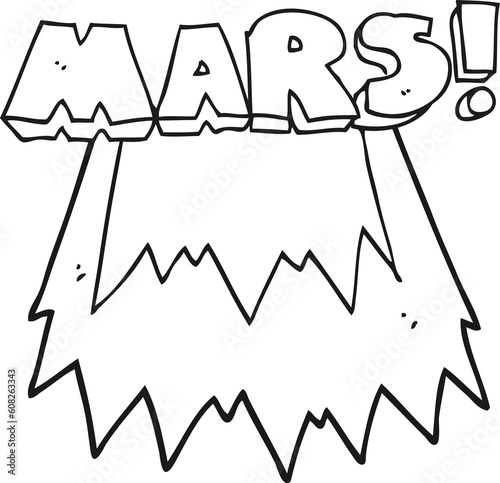 freehand drawn black and white cartoon Mars text symbol