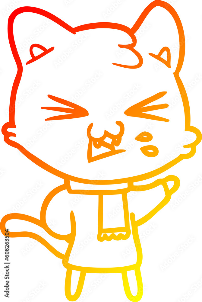 warm gradient line drawing of a cartoon cat hissing warm gradient line drawing of a cartoon cat hissing