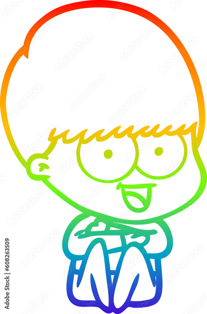 rainbow gradient line drawing of a happy cartoon boy rainbow gradient line drawing of a happy cartoon boy