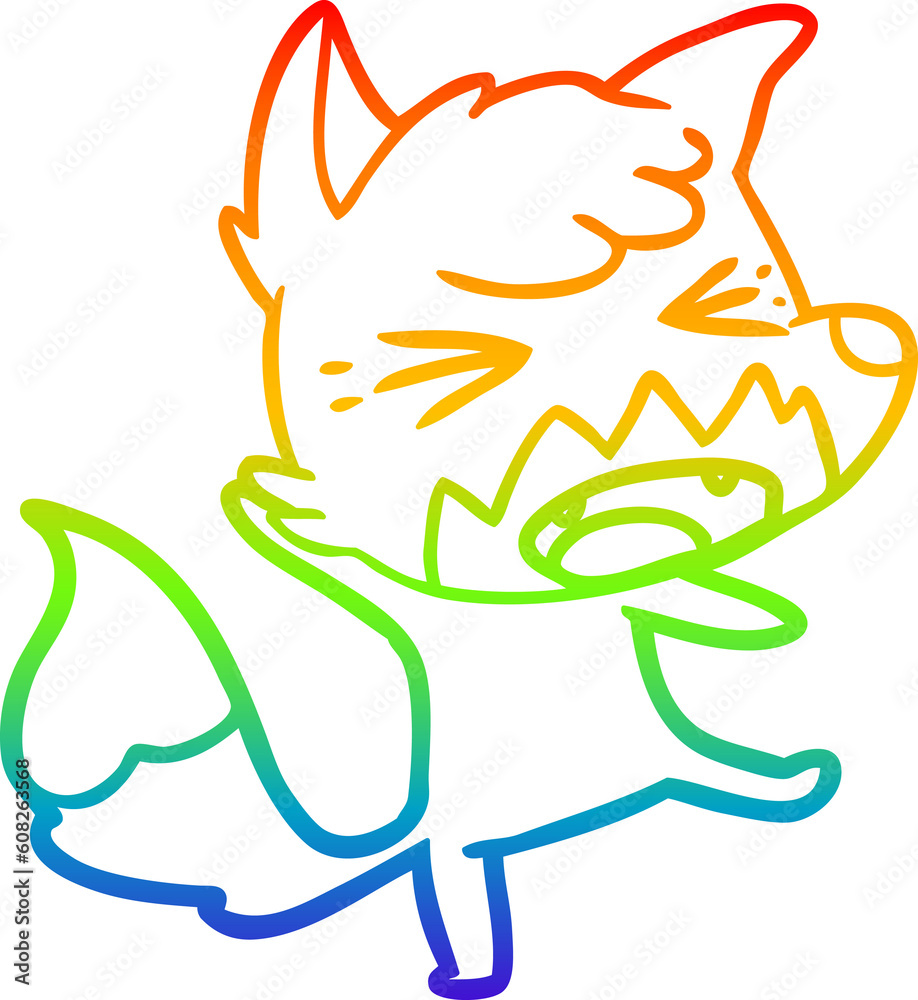 rainbow gradient line drawing of a angry cartoon fox rainbow gradient line drawing of a angry cartoon fox