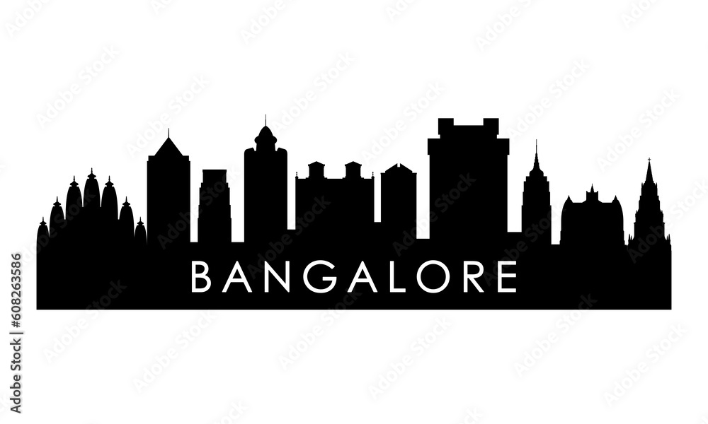 Naklejka premium Bangalore skyline silhouette. Black Bangalore city design isolated on white background.