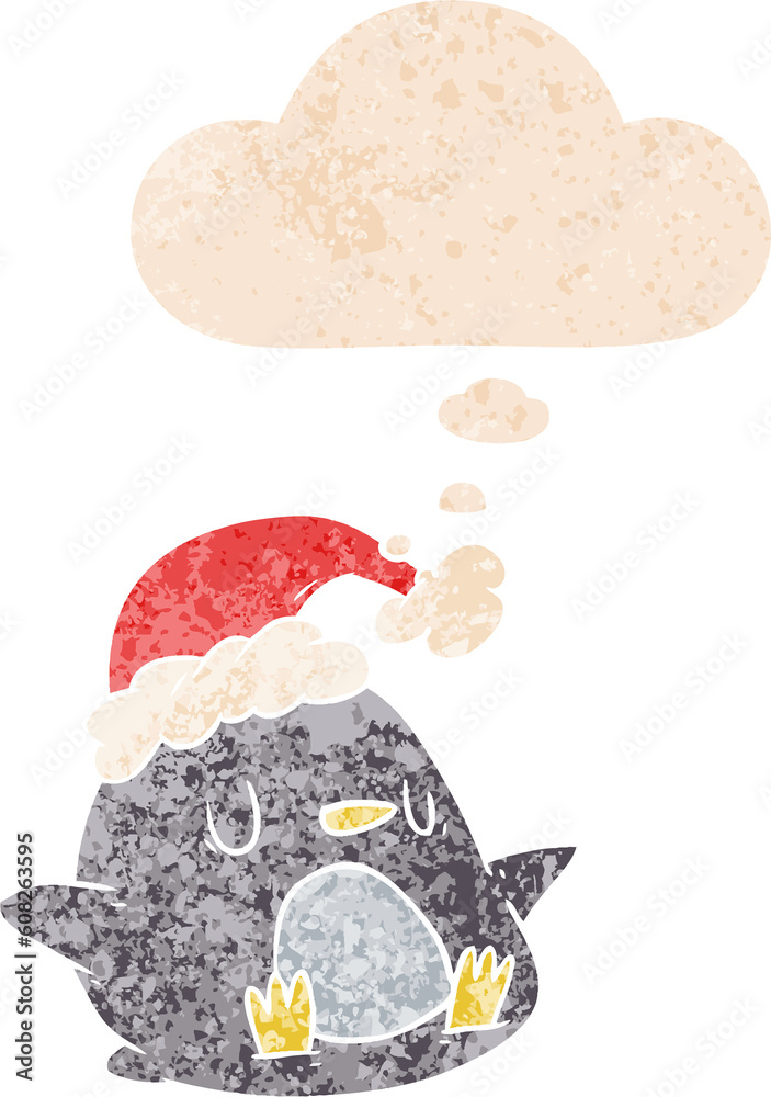 cute cartoon penguin with thought bubble in grunge distressed retro textured style cute cartoon penguin with thought bubble in grunge distressed retro textured style