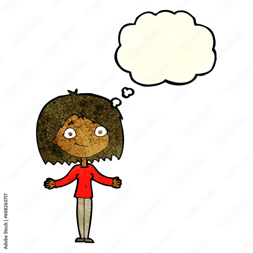 cartoon woman shrugging shoulders with thought bubble cartoon woman shrugging shoulders with thought bubble