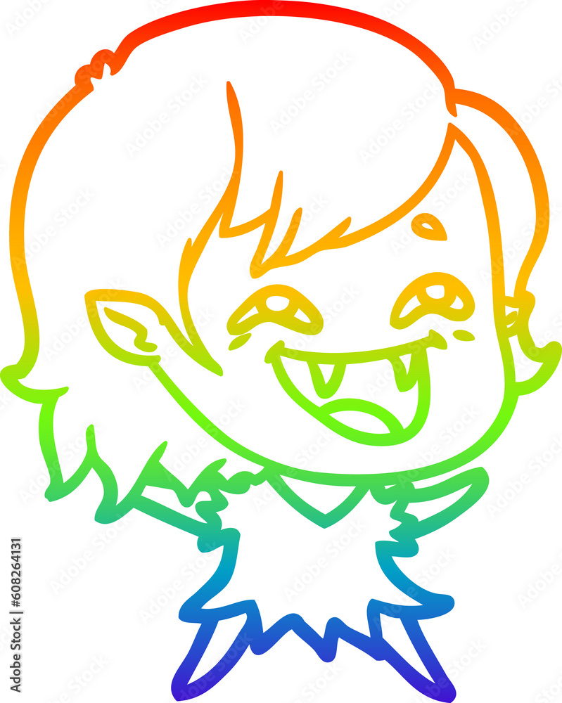 rainbow gradient line drawing of a cartoon laughing vampire girl rainbow gradient line drawing of a cartoon laughing vampire girl