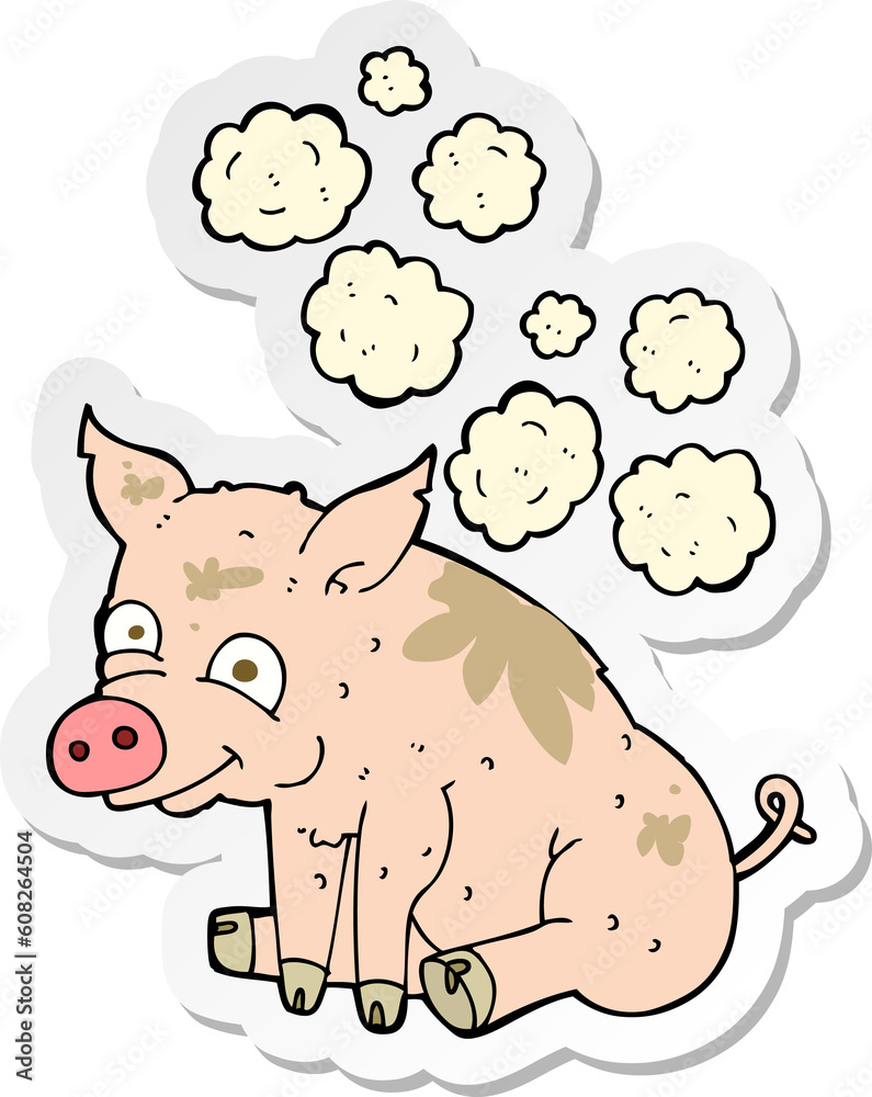 Fototapeta premium sticker of a cartoon smelly pig