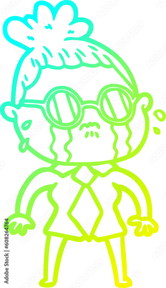 cold gradient line drawing of a cartoon crying woman wearing spectacles cold gradient line drawing of a cartoon crying woman wearing spectacles