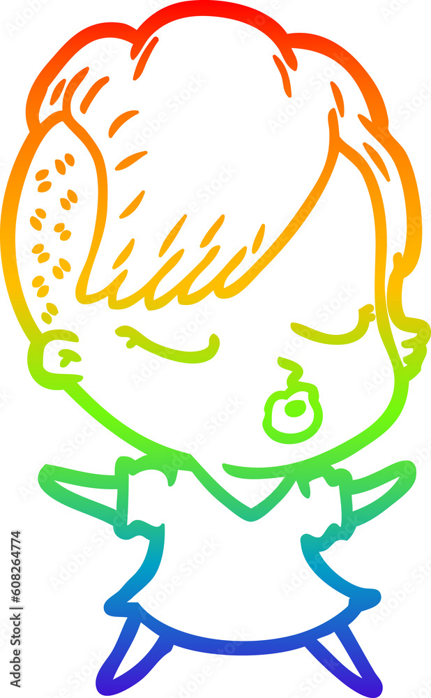rainbow gradient line drawing of a cartoon pretty hipster girl rainbow gradient line drawing of a cartoon pretty hipster girl