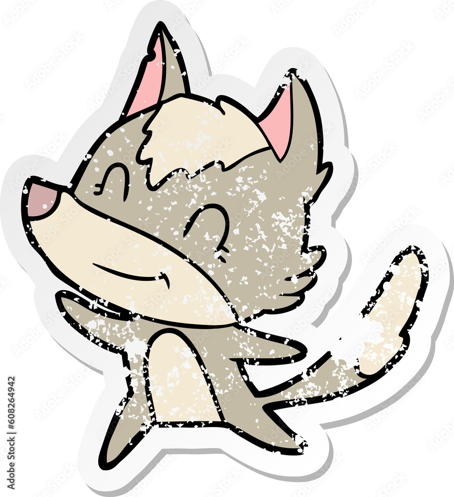 distressed sticker of a friendly cartoon wolf distressed sticker of a friendly cartoon wolf