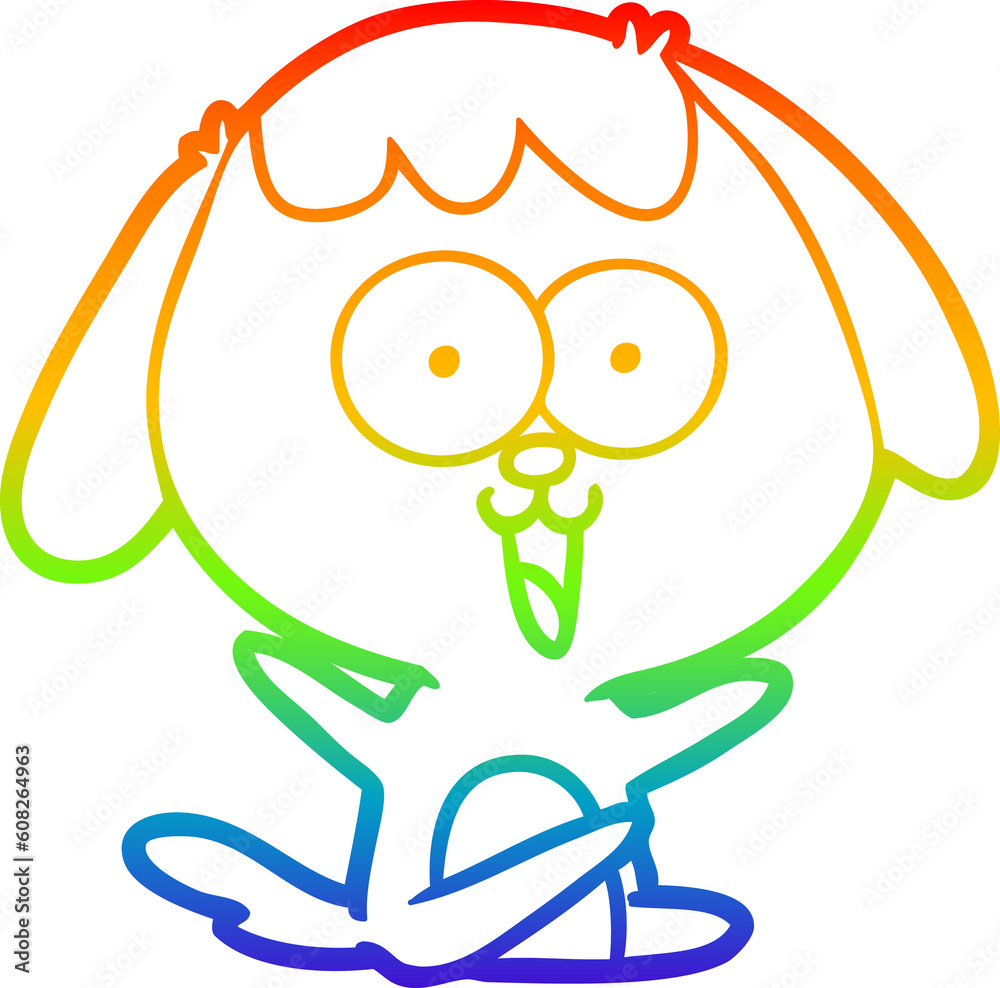 Obraz premium rainbow gradient line drawing of a cute cartoon dog