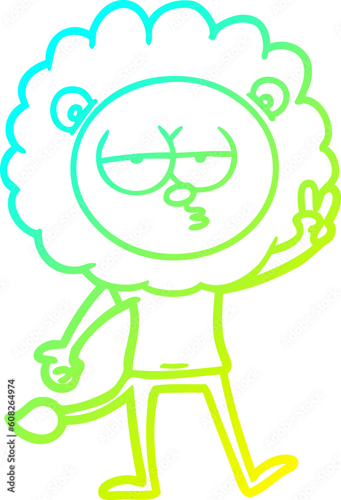 cold gradient line drawing of a cartoon bored lion waving cold gradient line drawing of a cartoon bored lion waving