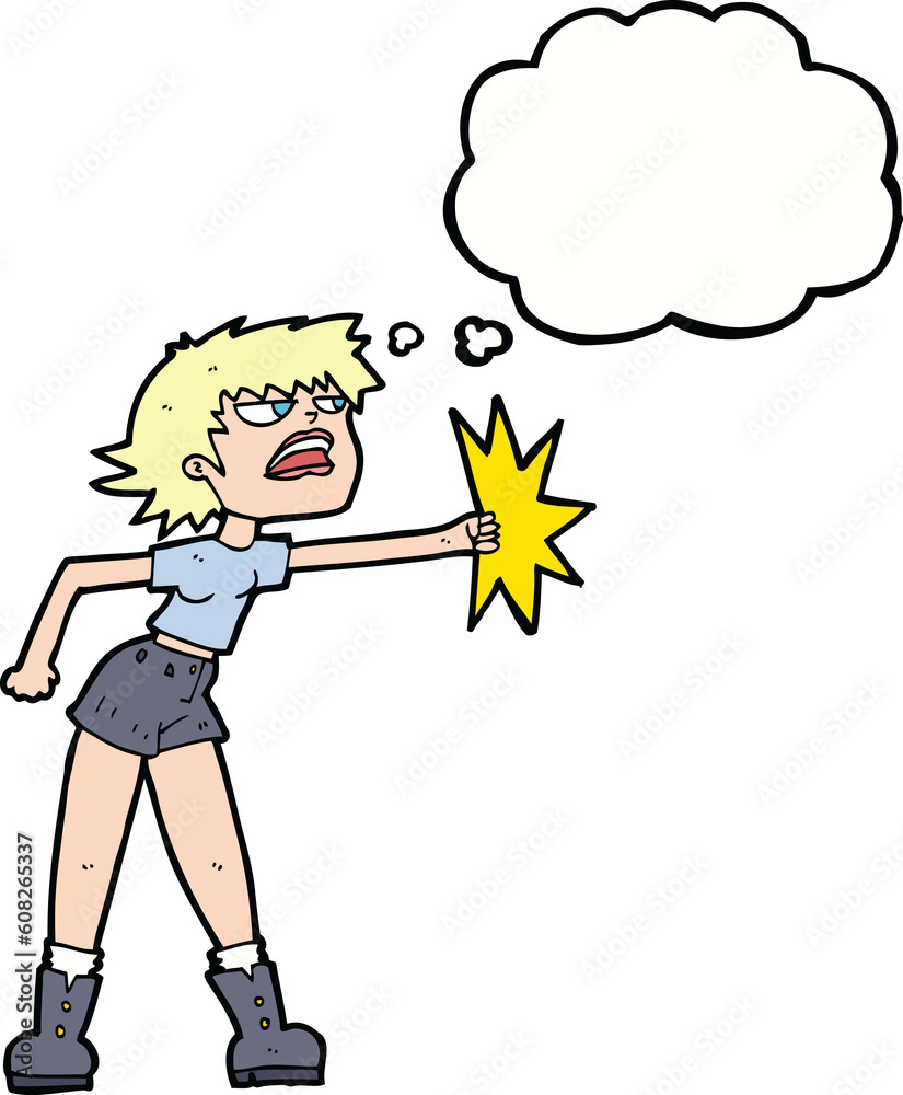 cartoon woman punching with thought bubble cartoon woman punching with thought bubble