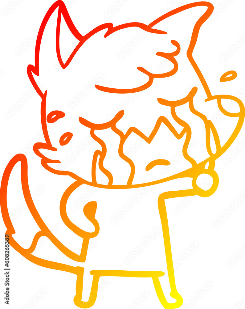 warm gradient line drawing of a crying fox cartoon warm gradient line drawing of a crying fox cartoon