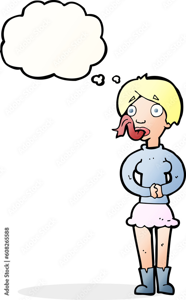 cartoon woman with snake tongue with thought bubble cartoon woman with snake tongue with thought bubble