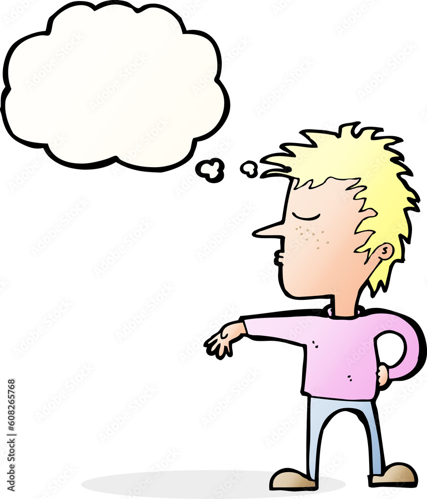 cartoon man making camp gesture with thought bubble cartoon man making camp gesture with thought bubble