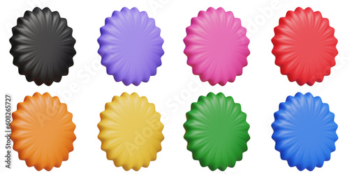 3D Set of round shape sunburst labels. Stickers for special offer and sales. Colorful sign and flashy for discounts.