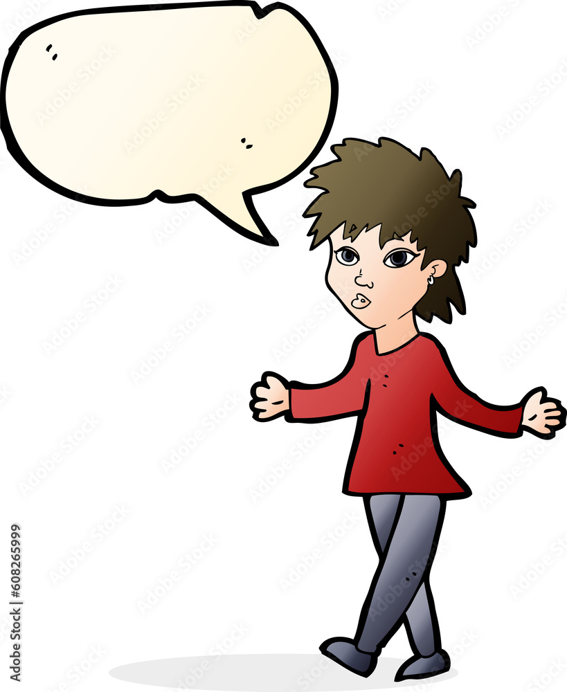 cartoon woman shrugging shoulders with speech bubble cartoon woman shrugging shoulders with speech bubble