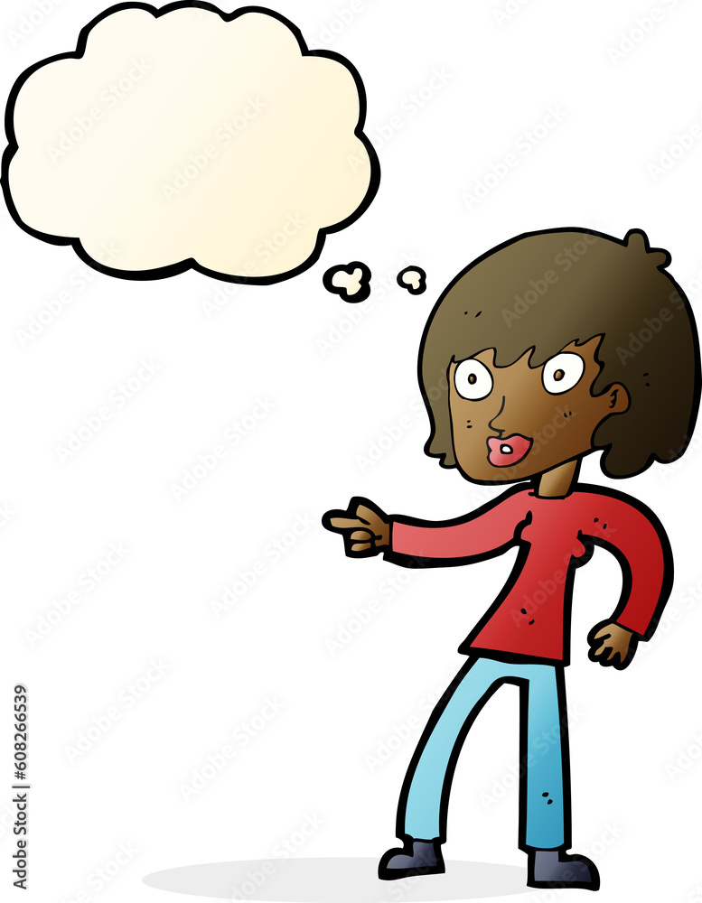 cartoon woman pointing with thought bubble cartoon woman pointing with thought bubble