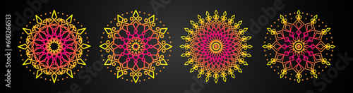Mandala template colorful line style isolated on black background vector 10 eps