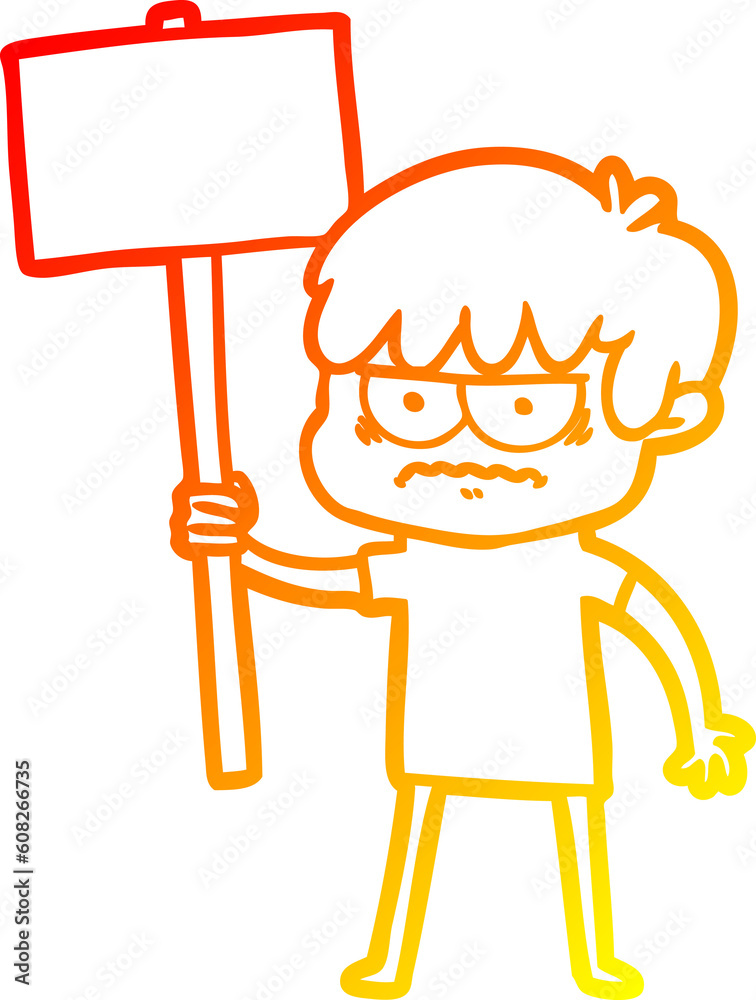 warm gradient line drawing of a annoyed cartoon boy warm gradient line drawing of a annoyed cartoon boy