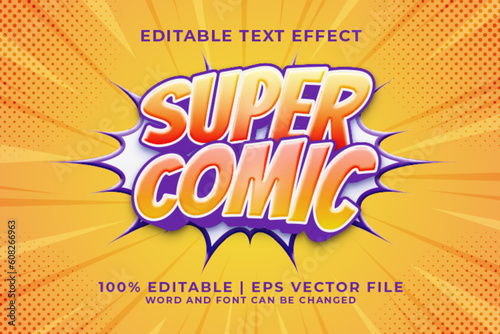 Super Comic 3d Editable Text Effect Comic Cartoon Style Premium Vector