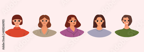 Set of female user portraits. Collection of varios women faces