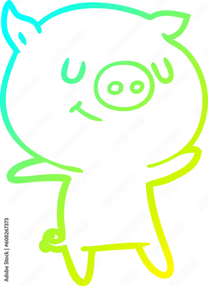 cold gradient line drawing of a happy cartoon pig cold gradient line drawing of a happy cartoon pig
