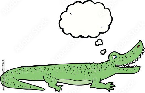 cartoon happy crocodile with thought bubble