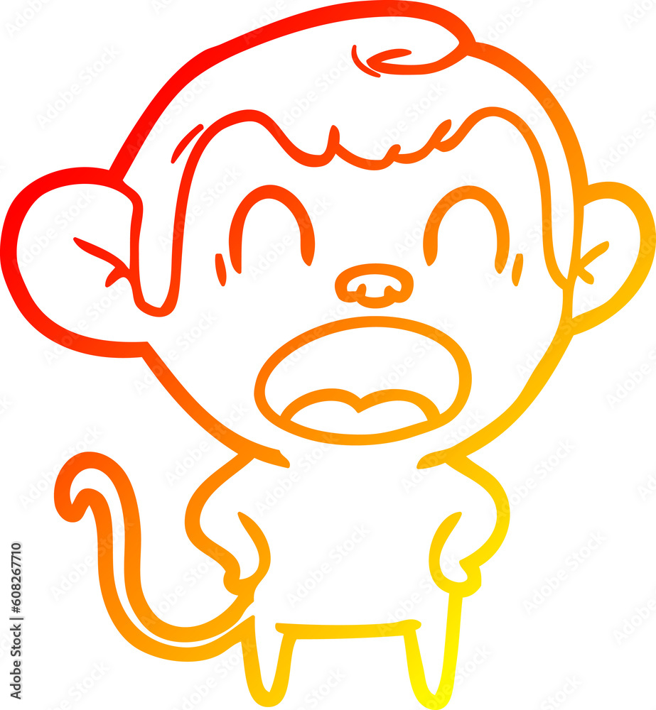 warm gradient line drawing of a shouting cartoon monkey warm gradient line drawing of a shouting cartoon monkey