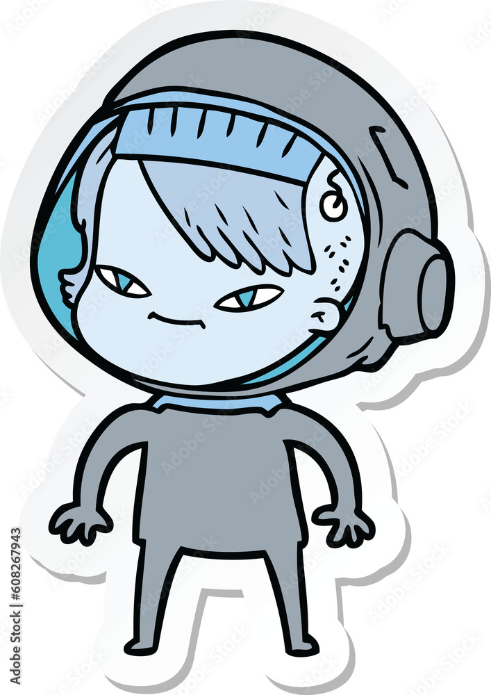 sticker of a cartoon astronaut woman