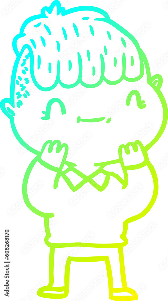 cold gradient line drawing of a cartoon friendly boy