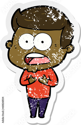 distressed sticker of a cartoon shocked man