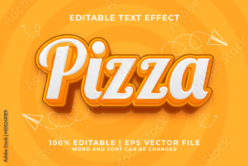 Pizza 3d Editable Text Effect Cartoon Style Premium Vector