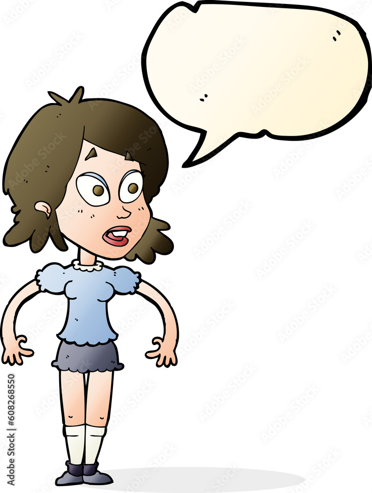 cartoon surprised woman with speech bubble cartoon surprised woman with speech bubble