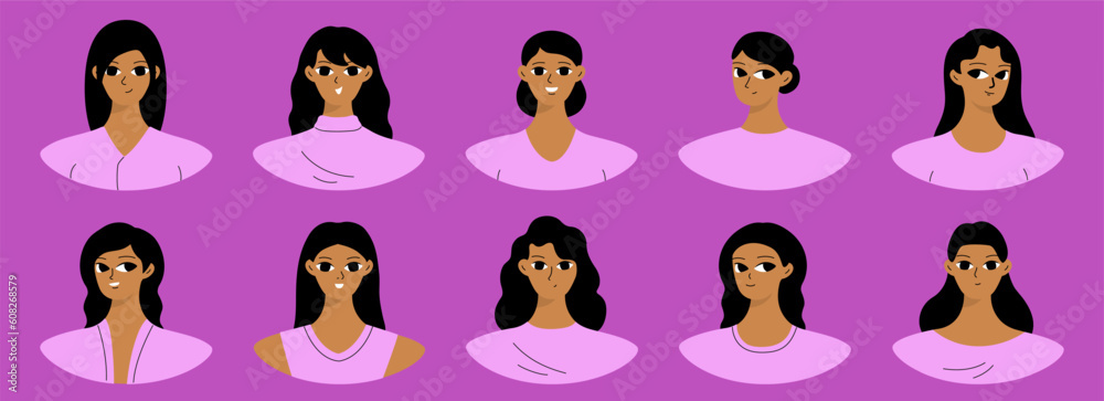 Set of user profiles. Smiling black woman avatar collection Set of user profiles. Smiling black woman avatar collection