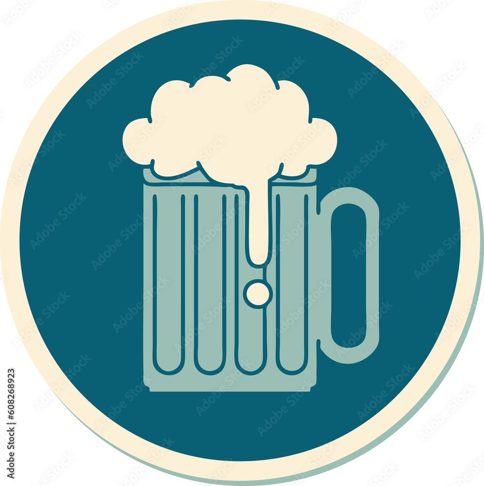 sticker of tattoo in traditional style of a beer tankard