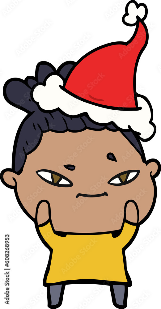 hand drawn line drawing of a woman wearing santa hat hand drawn line drawing of a woman wearing santa hat