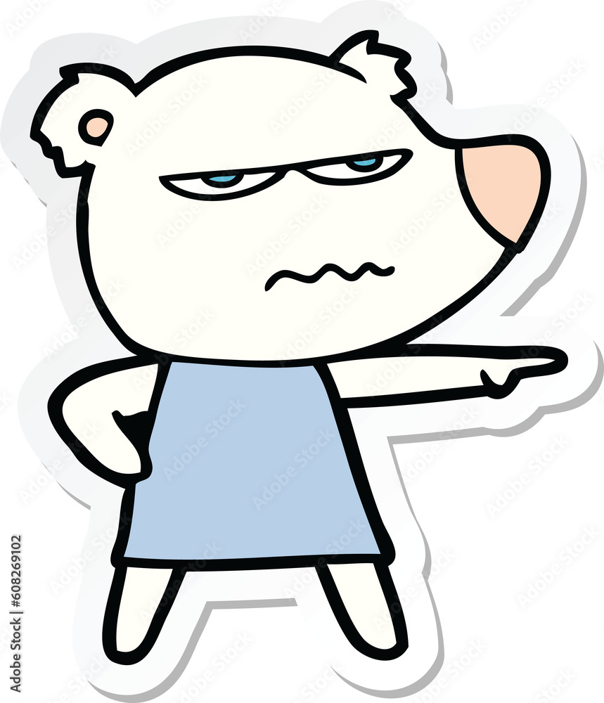 sticker of a cartoon angry bear polar girl pointing sticker of a cartoon angry bear polar girl pointing