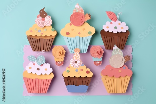 Happy birthday cupcakes paper craft dream art stye