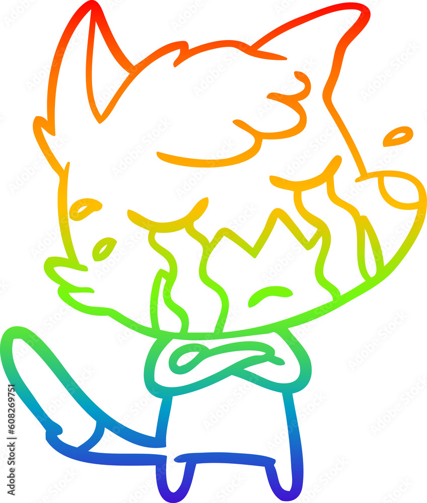rainbow gradient line drawing of a crying fox cartoon rainbow gradient line drawing of a crying fox cartoon