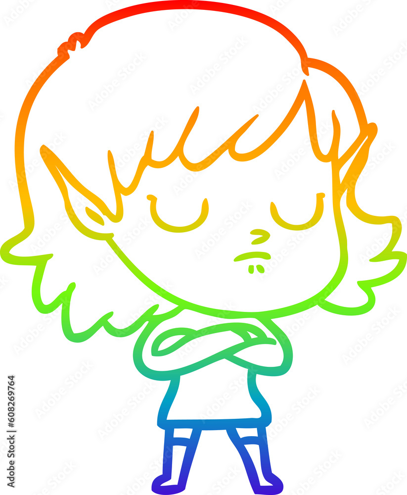 rainbow gradient line drawing of a cartoon elf girl rainbow gradient line drawing of a cartoon elf girl