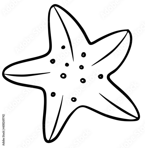 Sea starfish black silhouette vector icon. Simple star fish hand drawn contour isolated on white background. Black marine beach graphic element.