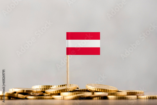 The Flag of Austria with Coins. photo