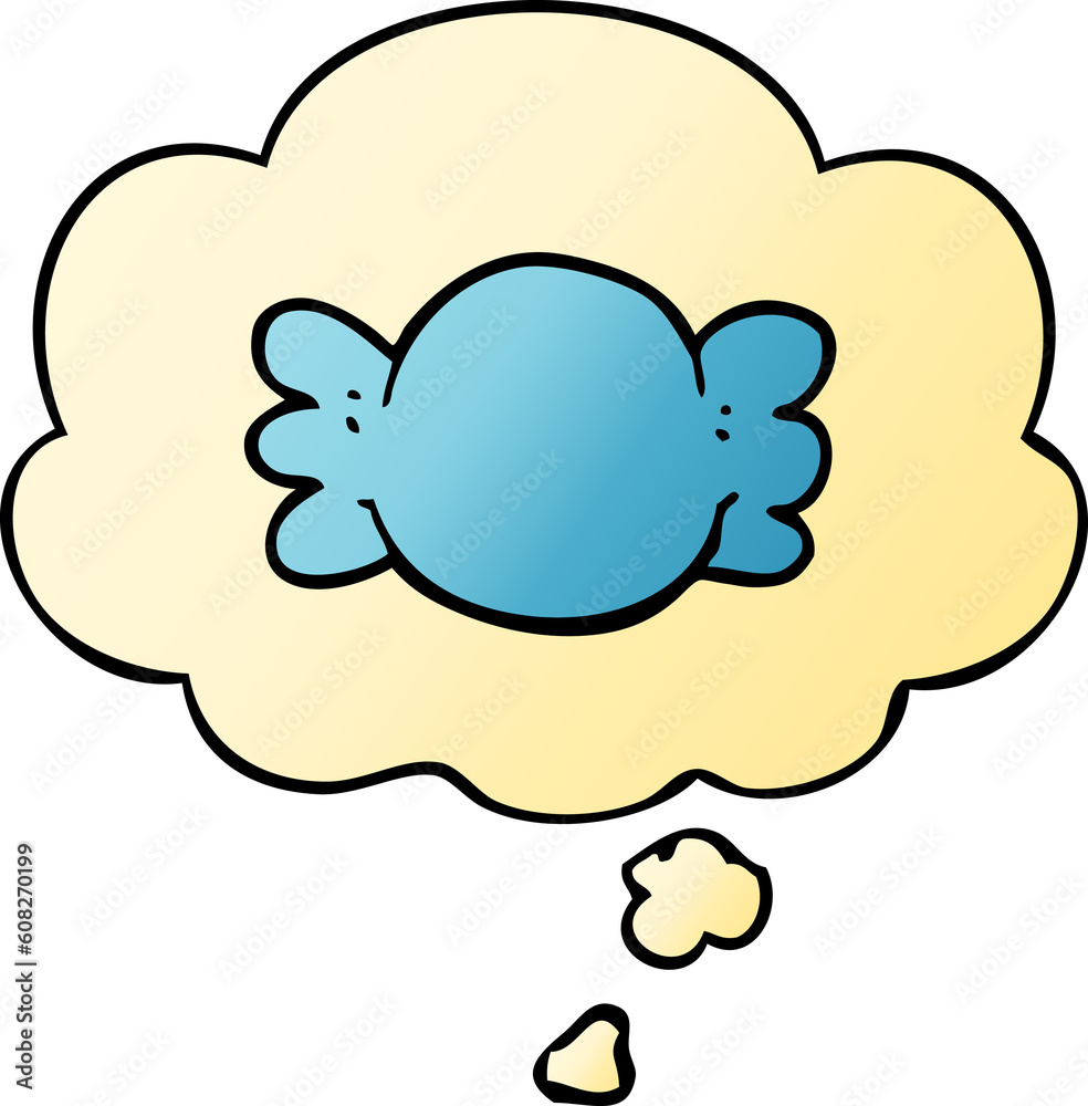 Obraz premium cartoon wrapped candy with thought bubble in smooth gradient style