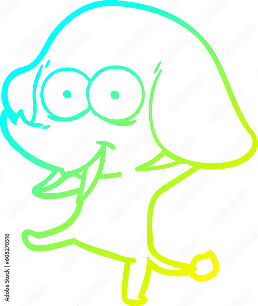 cold gradient line drawing of a happy cartoon elephant cold gradient line drawing of a happy cartoon elephant