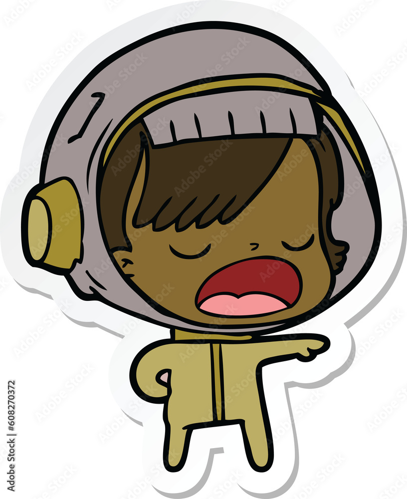 sticker of a cartoon astronaut woman explaining sticker of a cartoon astronaut woman explaining