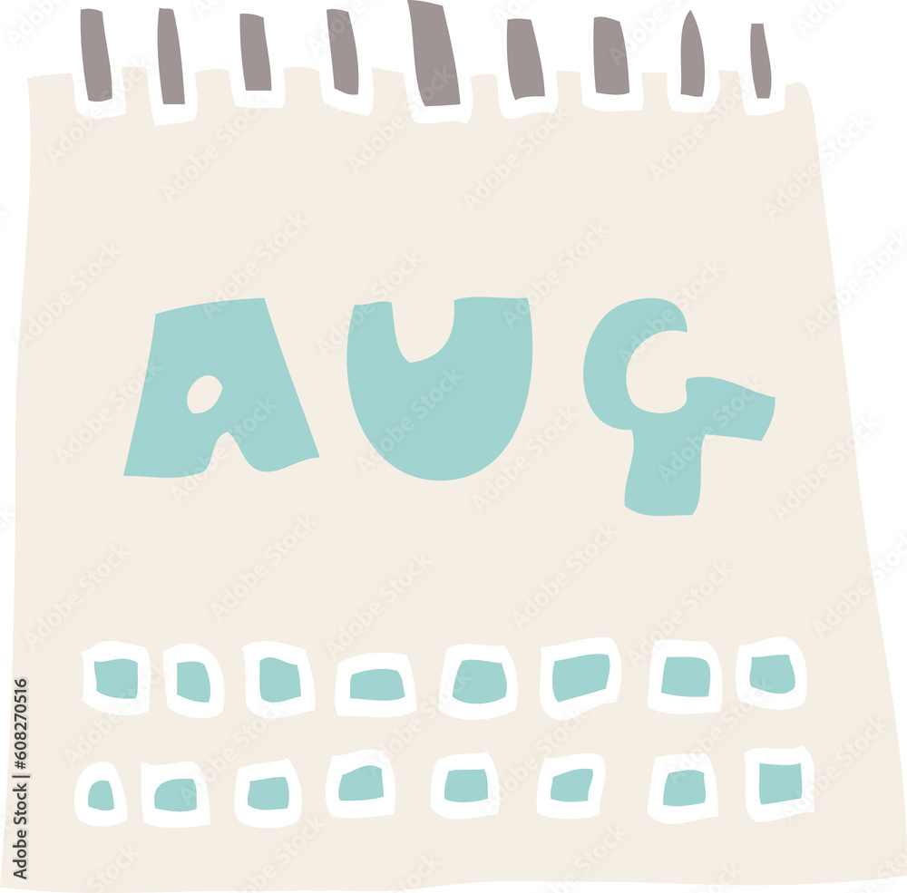 cartoon doodle calendar showing month of august - obrazy, fototapety, plakaty 