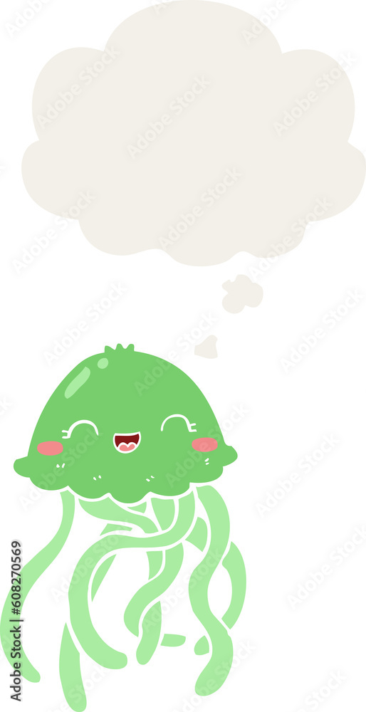 cute cartoon jellyfish with thought bubble in retro style cute cartoon jellyfish with thought bubble in retro style