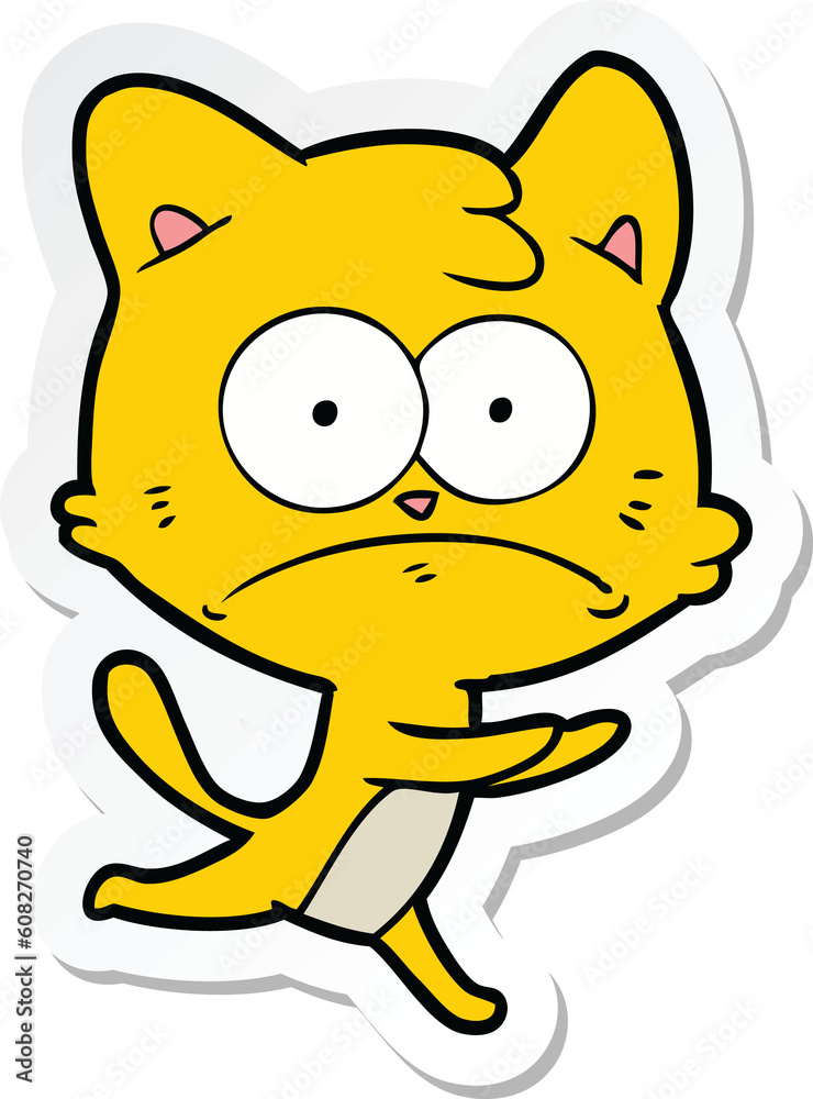 sticker of a cartoon nervous cat